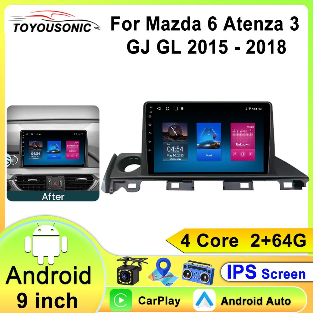 Carplay Android 13 QLED Screen Car Radio GPS For Mazda 6 Atenza 3 GJ GL 2015 - 2018 Auto Radio Navigation Multimedia Player