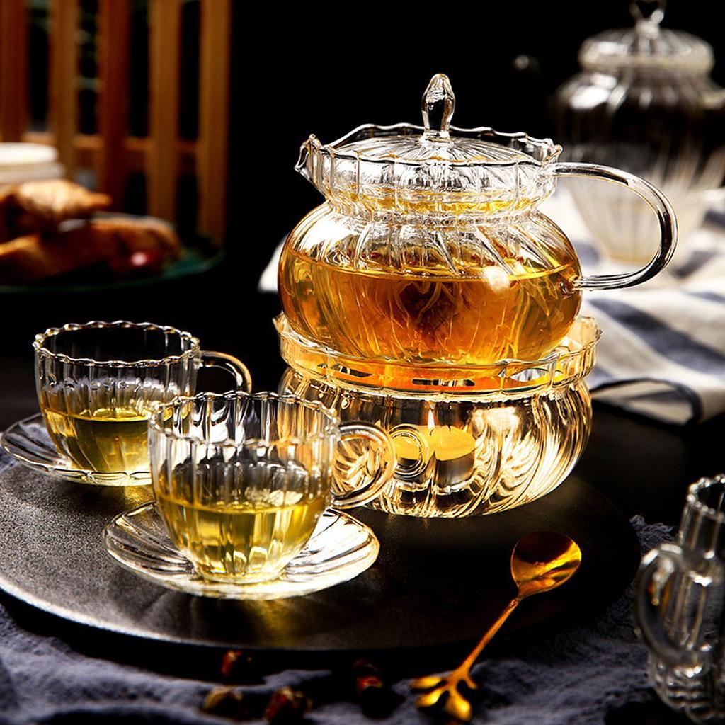 Glass Teapot Tea Glassware Clear with Removable Infuser Heatproof Water Jug for Home Office Living