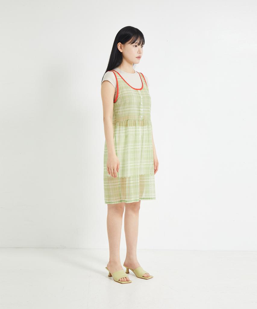 Cotton Rivers Club Chiffon Check Dress (Green)