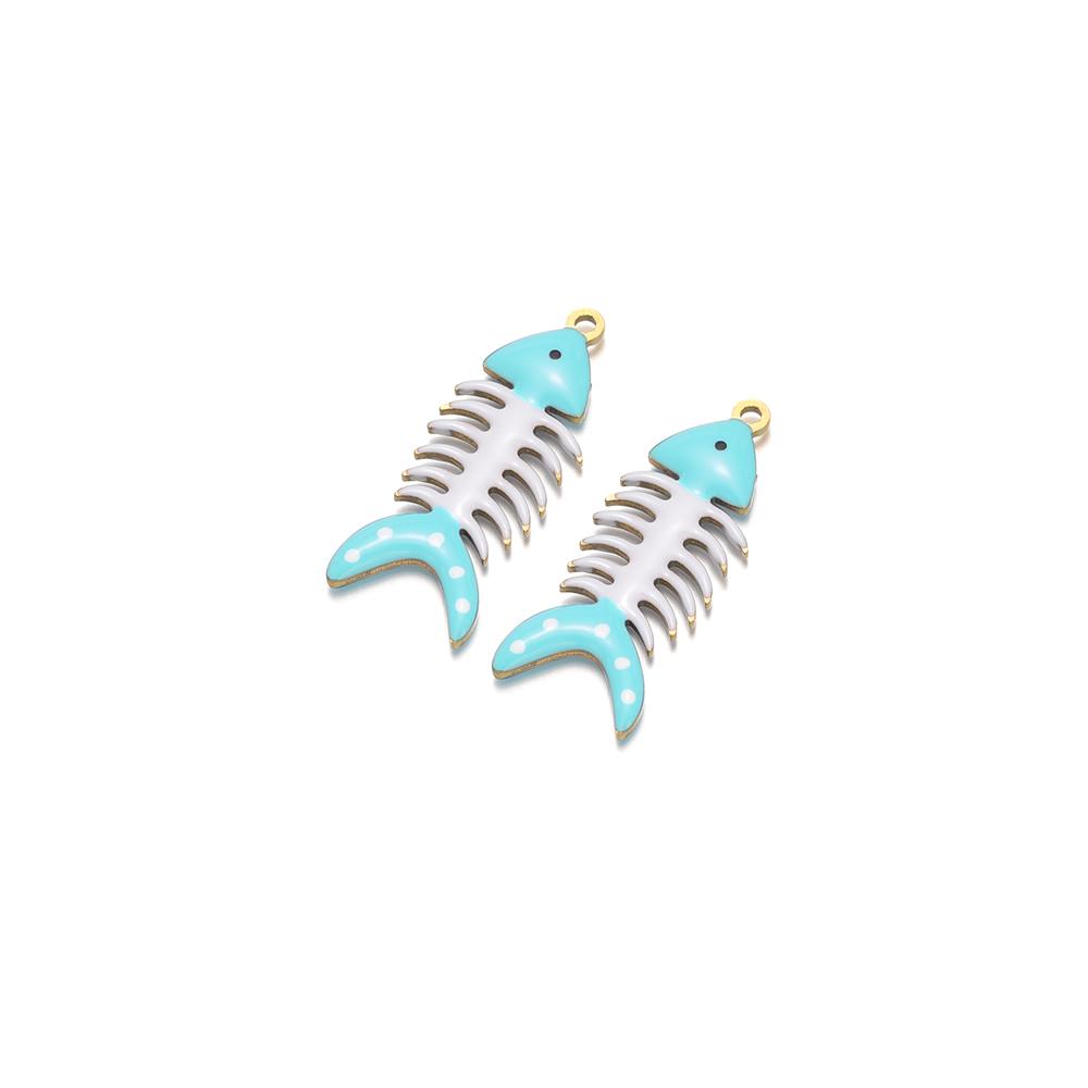 5Pcs Gold Stainless Steel Enamel Fish Bone Charms for DIY Jewelry Women Bracelet Necklace Findings Earrings Pendant Making