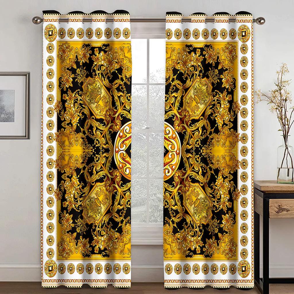Newest Famous Golden Digital Printed Curtains European style Premium Drapes Custom Luxury Living Area Window Drapes