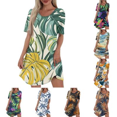 Lässiges und modisches Damenkleid mit V-Ausschnitt, kurzen Ärmeln und mittellanger Länge