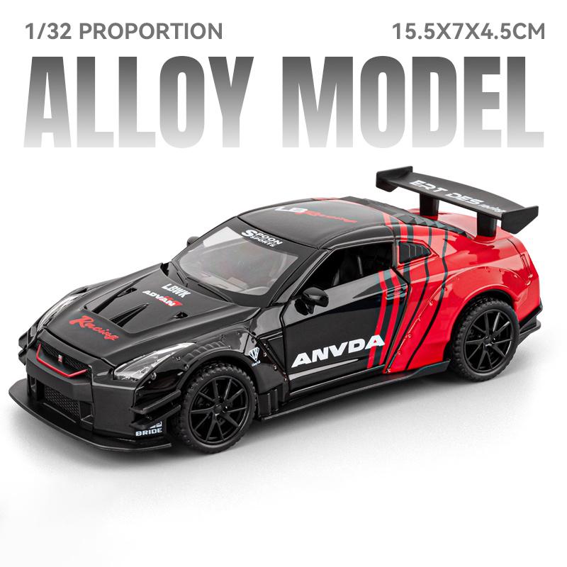 

JDM 1:32 Nissan GTR R35 Skyline Ares Alloy Metal Diecast Model Car Home Decoration & Computer Desktop Ornaments Holiday Present чорний