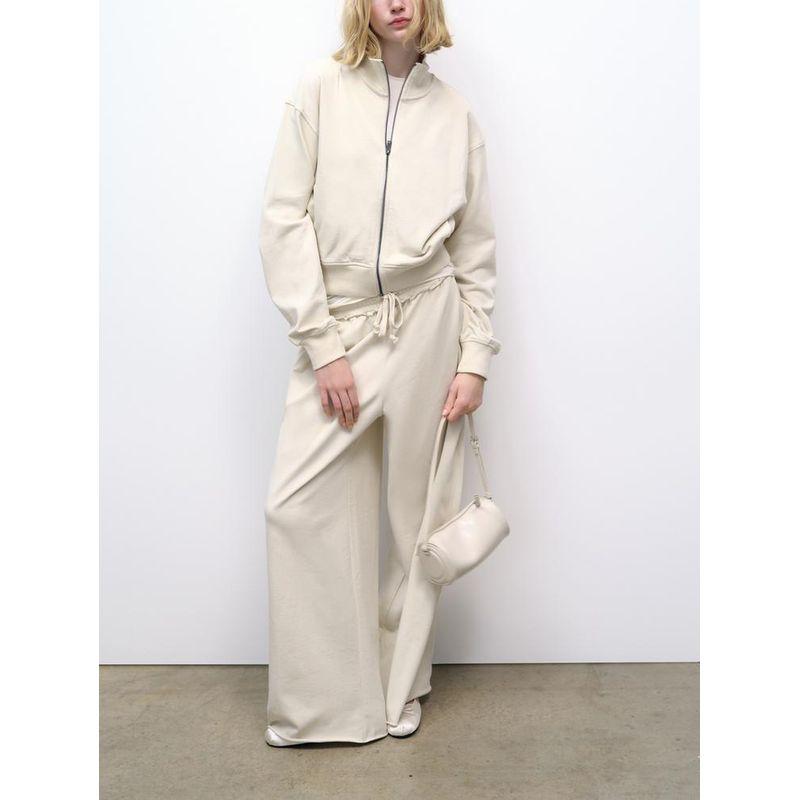 Spring New Fashion Casual Long Sleeve Stand Collar Hoodie 3199305 High Waist Flannel Jogging Pants 3199306