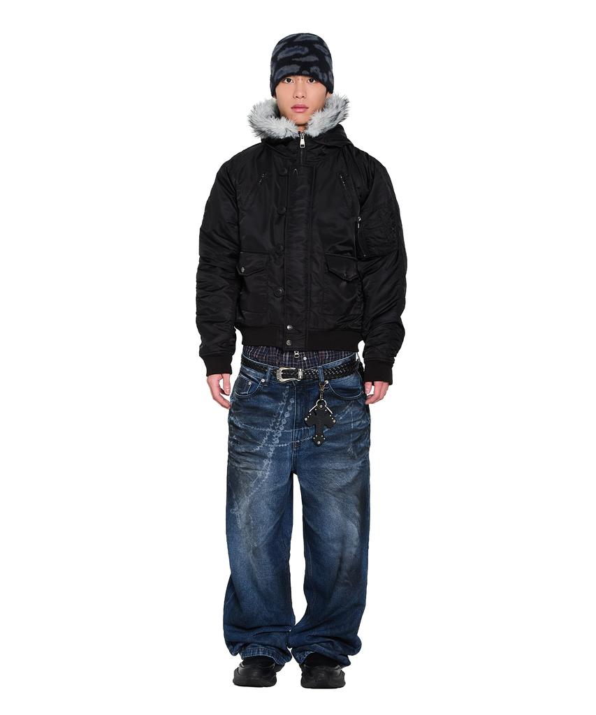 Aakam Hooded Fur Ma-1 Jacket (Black)