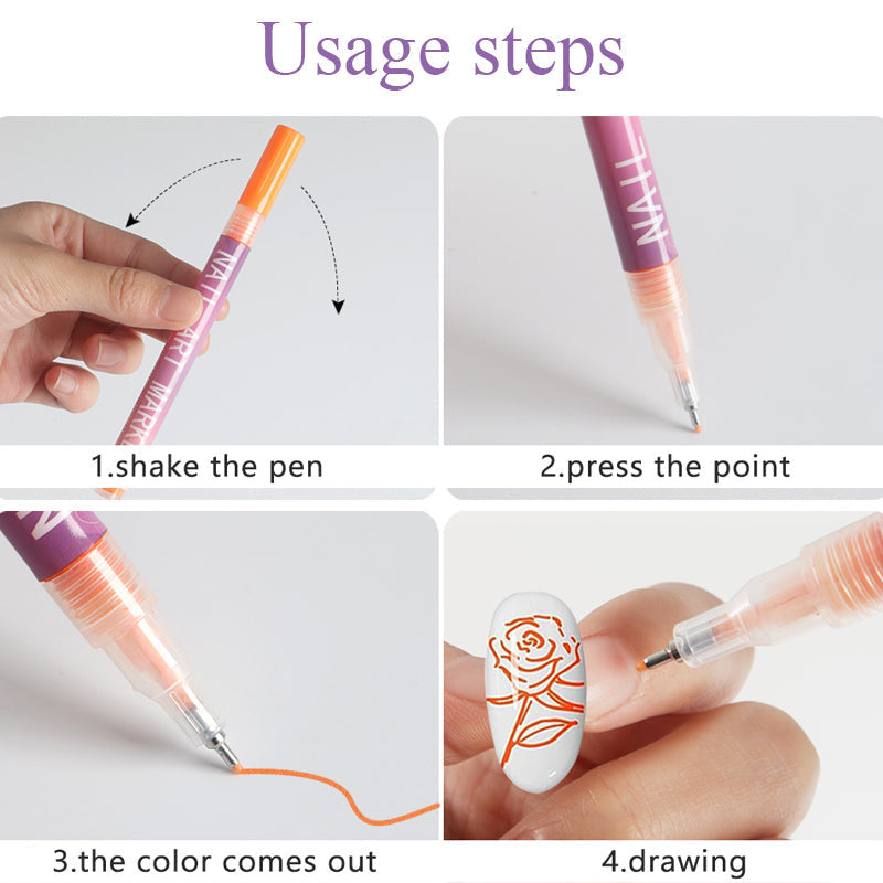 12 Colors Essentials Nail Art Pens Set Spring Summer Quick Dry Nail Polish Pens for Nail Art Design Drawing Liner Tools