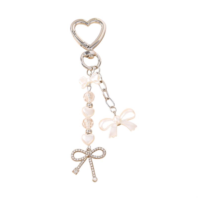 Cute Bowknot Love Heart Keychain Crystal Pearl Key Ring Pendants For Women Girls Handbag Decor Diy Handmade Key Chain Gifts