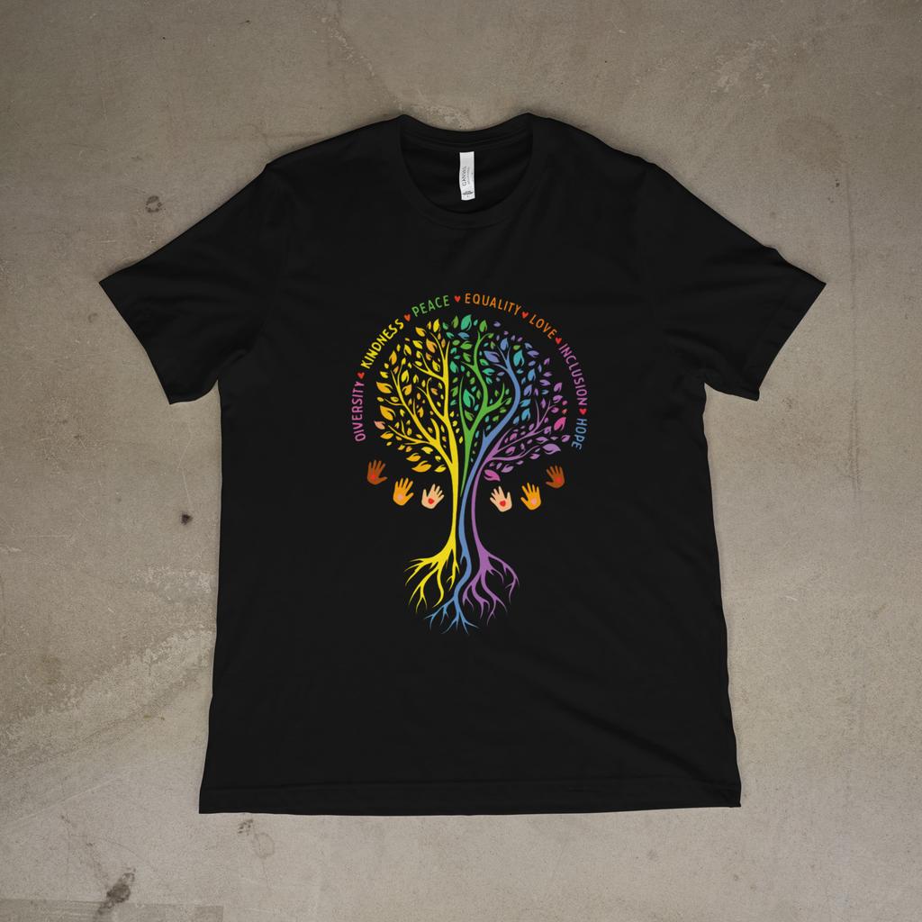 Rainbow Tree of Life Kindness Peace Love Equality Inclusion Diversity T-Shirt