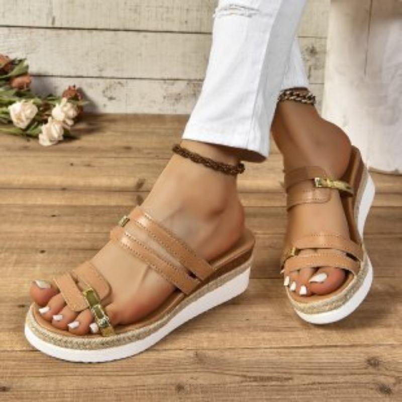 Cross-border large-size wedge sandals women's  summer new thick-soled muffin bottom one-word women's slippers manufacturers wholesale