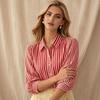 Women Shirt Lapel 46085 Puff Sleeves Button Placket Striped Print Summer Shirt Loose Fit