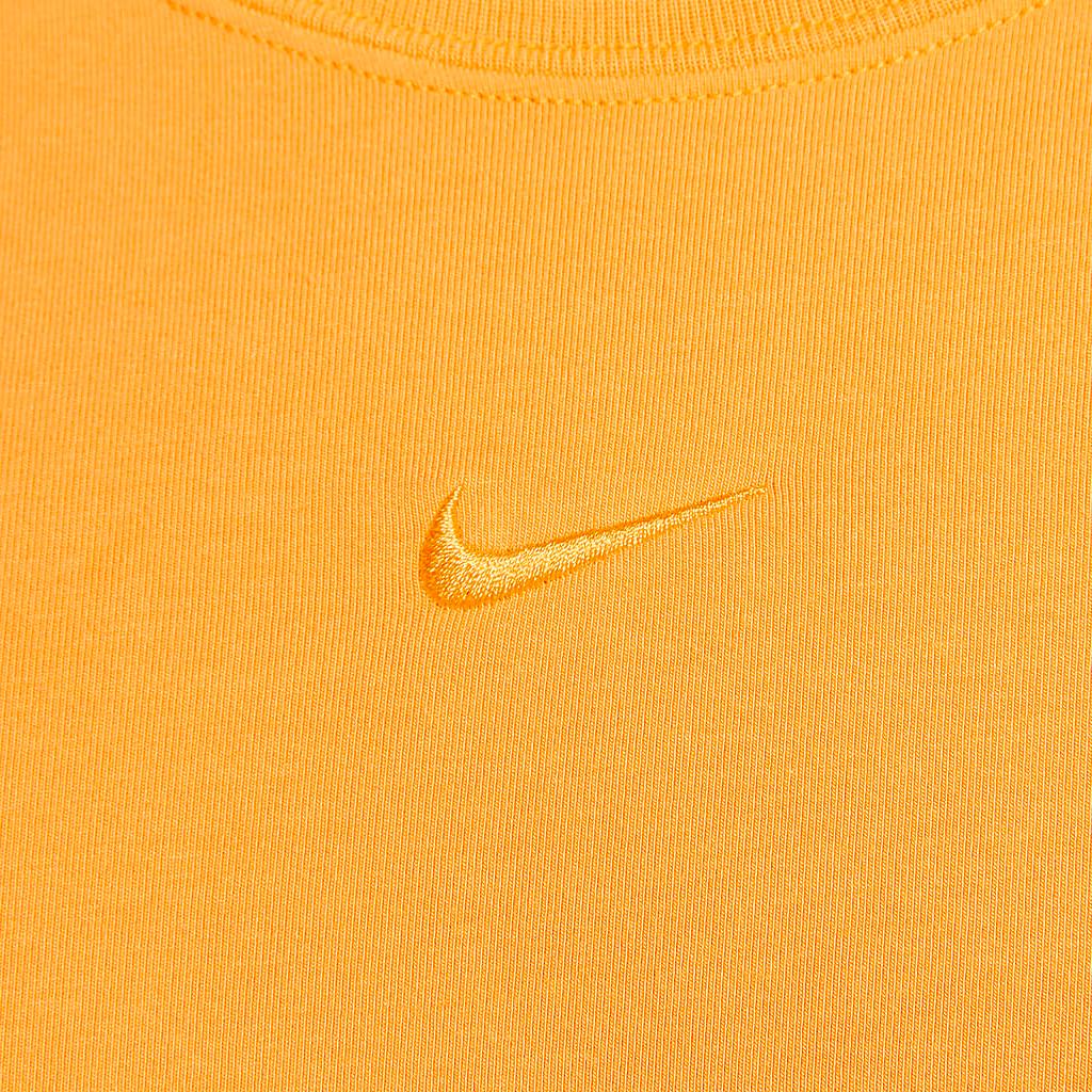 Nike Sportswear Chill Knit Logo Embroidery Pattern Crew Neck Solid Color Short Sleeve T-Shirt Women Tops Sundial-Yellow FV5509-717