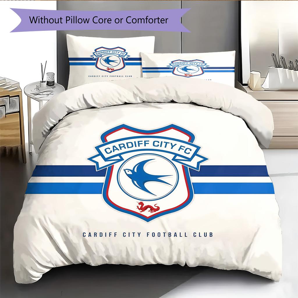 Cardiff City FC Pattern Bedding Quilt Set Home Decoration Gift (1 * Duvet Cover + 2 * Pillowcase Without Core)