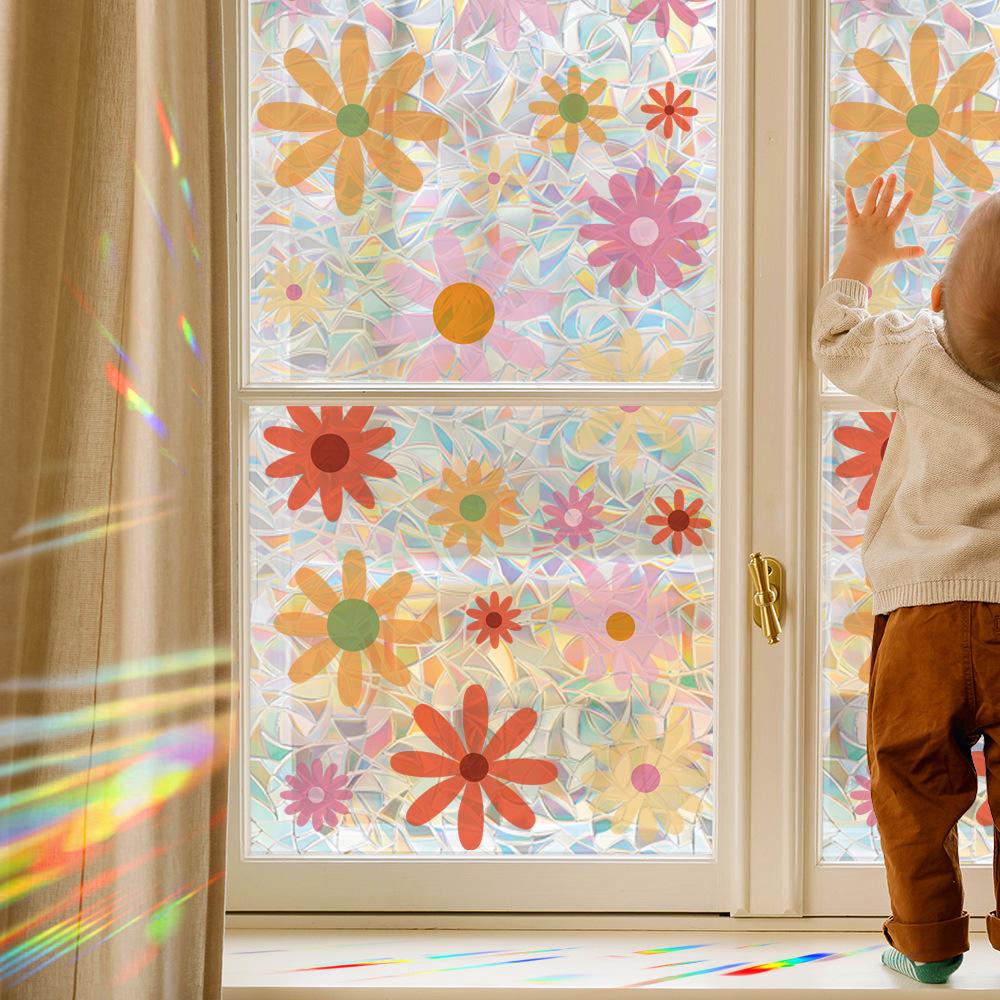 Laser-cut Vibrant Floral Pattern Home Glass Door and Window Decorative Static Cling Stickers