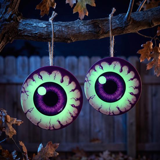 Creative Festival Door Ornaments Halloween Glowing Eyes, Glow in The Dark Eyeball Wooden Hanging Sign, Spooky Outdoor Courtyard Holiday Decor