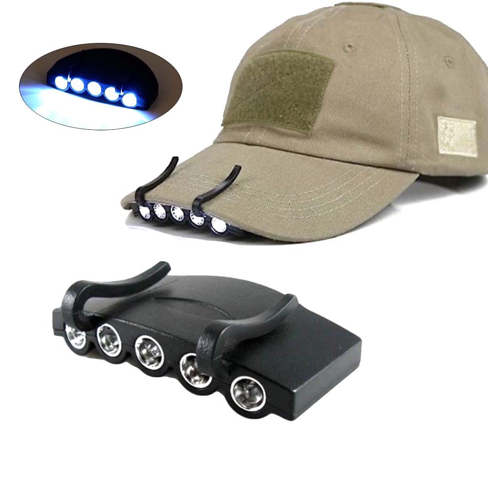 Outdoor Hiking 5-LED Flash Headlight Hat Clip Lights Cap Brim Lamp Camping Headlamp