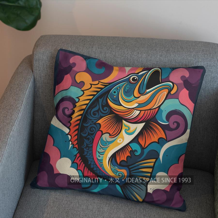 2D Colorful Fish Geometric Pattern Pillow Cover Pattern Cushion Cover Suitable For Sofa Bedroom Car Pillow Cover