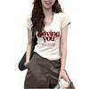 Short-sleeved T-shirt women's design sense niche summer new niche letter printing U-neck Spice Girl trendy slim shoulder