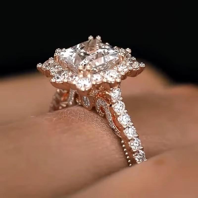 

Huitan Luxury Women Wedding Rings Full with Sparkling Cubic Zirconia Rose Gold Color Engagement Anniversary Party Female Zircon 7