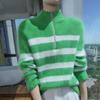 LeKasha Mink Cashmere Half-Zip Color Block Stripe Sweater