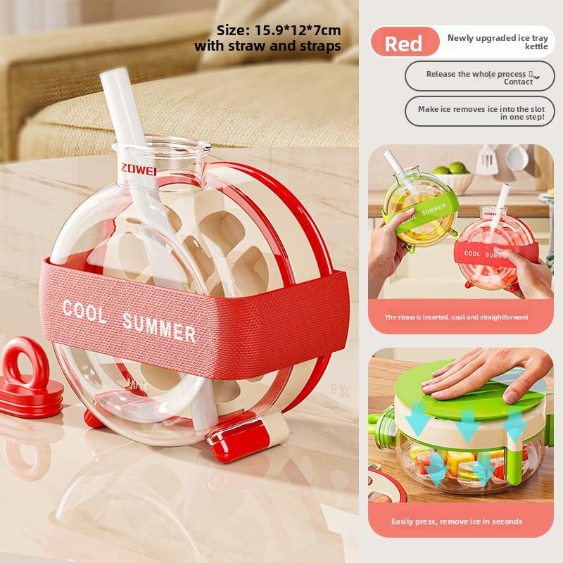 

Форма для льда с кнопкой для извлечения для домашнего использования, соломками, подходит для безалкогольных напитков, пива и для поддержания водного баланса на улице With straw& tie strap 1pc прозрачный красный