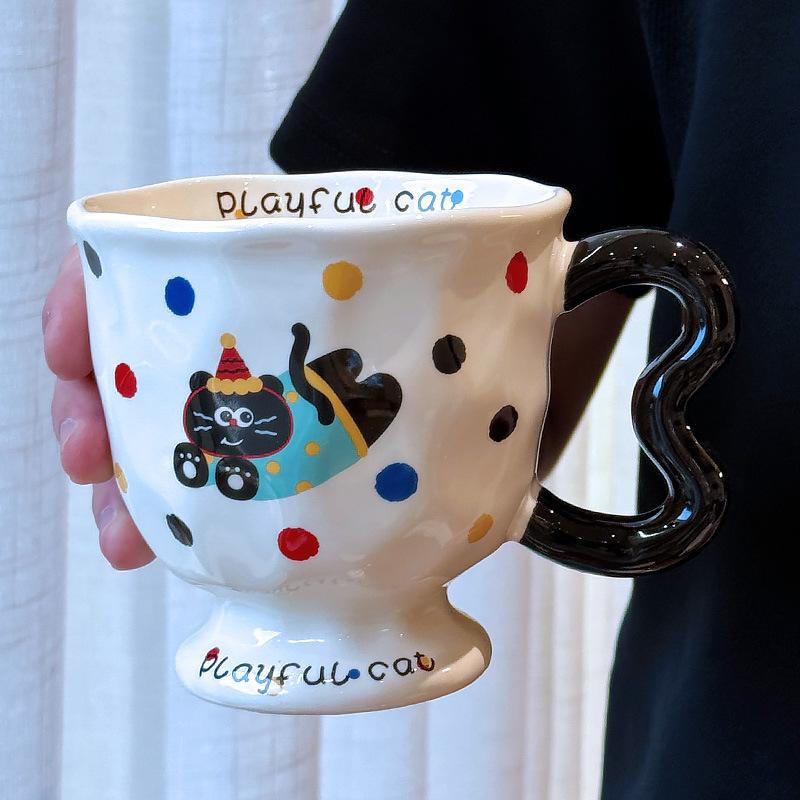 

Милая кружка с мультяшным щенком в горошек, креативная керамическая кружка для воды с крышкой и ложкой, высококачественный подарок на день рождения для девочек 400ML