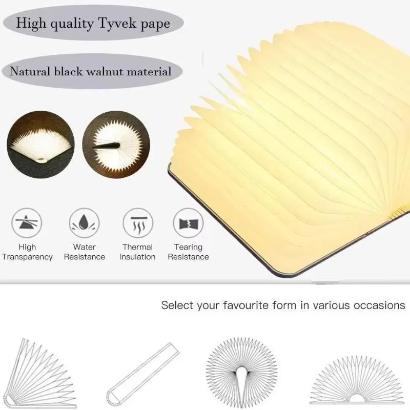 Rechargeable LED Book Lamp,Wooden Night Light,Portable Desktop Light,Foldable Reading Lamp,Home Library Bedside Ambient Lighting