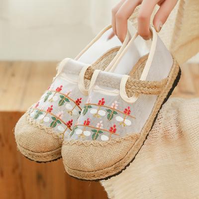Fashion Semi-slippers Women's Summer Retro Embroidered Shoes Ethnic Style Cloth Shoes Flat-bottomed Linen Sandals and Slippers 2024
