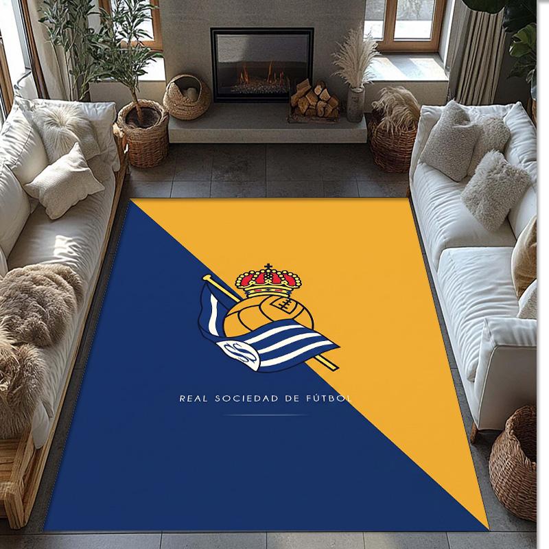 Real Sociedad FC Soccer Football Pattern Soft Area Rug Non Slip Indoor Floor Carpet Sports Decor Mat for Bedroom