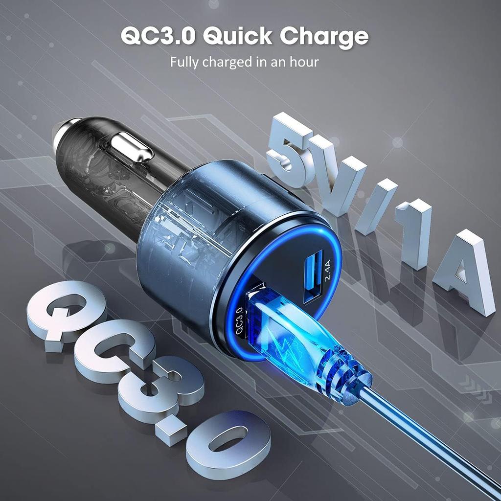 Car Charger, MOKPR Dual Port USB Car Charger Adapter with Blue LED, Quick Charge 3.0 & 2.4A Charging Port Compatible with iPhone 14/13/12/12
