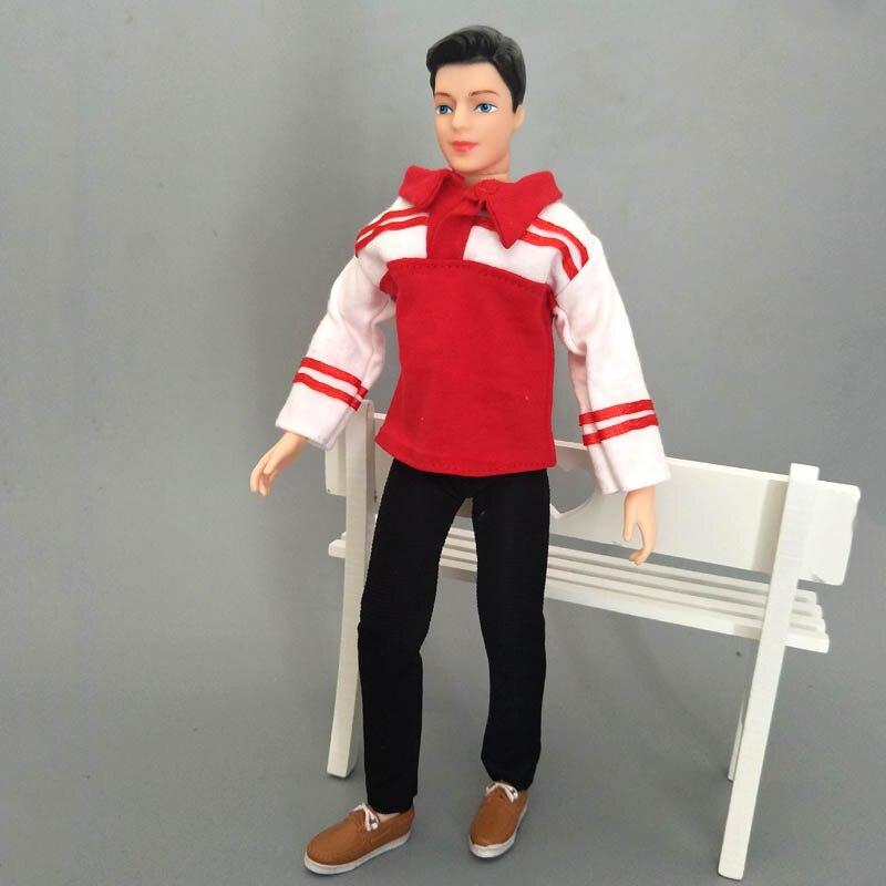 1/6 Boy Doll Clothes For Ken Doll Outfits Red Blue Shirt & Black Trousers Pants Clothes For Barbie's Boyfriend Ken Prince Doll