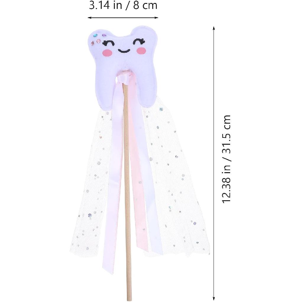 LOGOFUN Teeth Fairy Stick Teeth Fairy Wand with Ribbon Fairy Costume Accessories Novelty Fairy Wand Props for Cospaly Party Dress Up Decorations -
