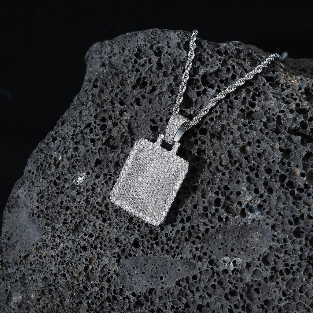 Explosive Copper Inlaid Zircon Full Diamond Military Brand Necklace, European and American Hip-hop Square Hanging Tag, Men's Trendy Accessory