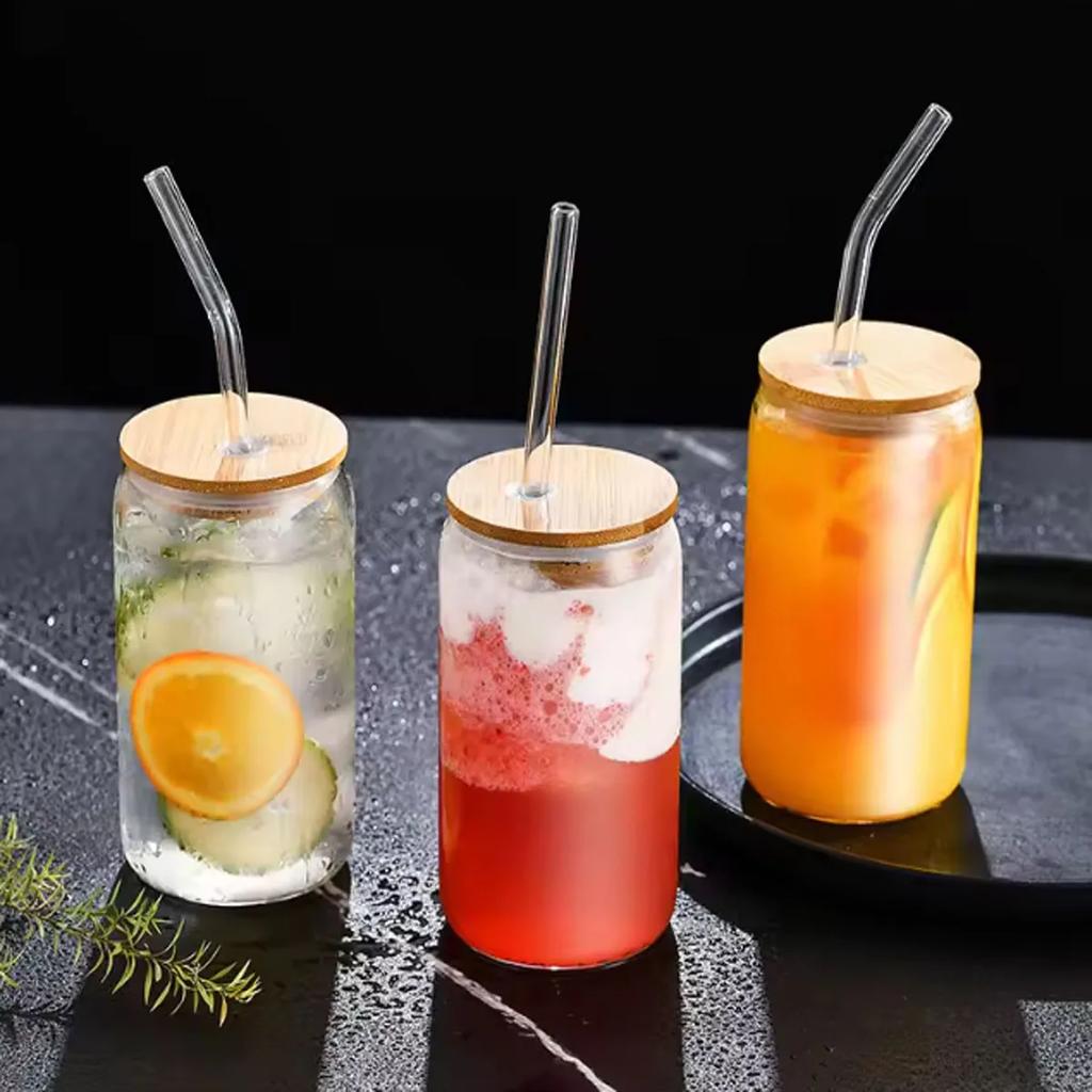 1pc-Multi Functional Bamboo Covered Glass, High Borosilicate Cola Cup High Temperature Resistant Glass Milk Tea Cup Beverage Cup