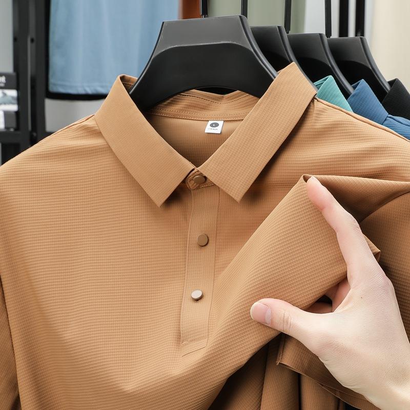 Męska koszulka polo bezszwowa z lodowego jedwabiu Męski T-shirt z czuciem lodu Męski T-shirt z krótkim rękawem z kołnierzykiem, szybkoschnący, chroniący przed słońcem