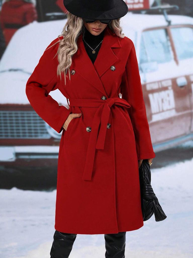 2026 Women's Double-Breasted Lapel Woolen Coat - Autumn/Winter Collection