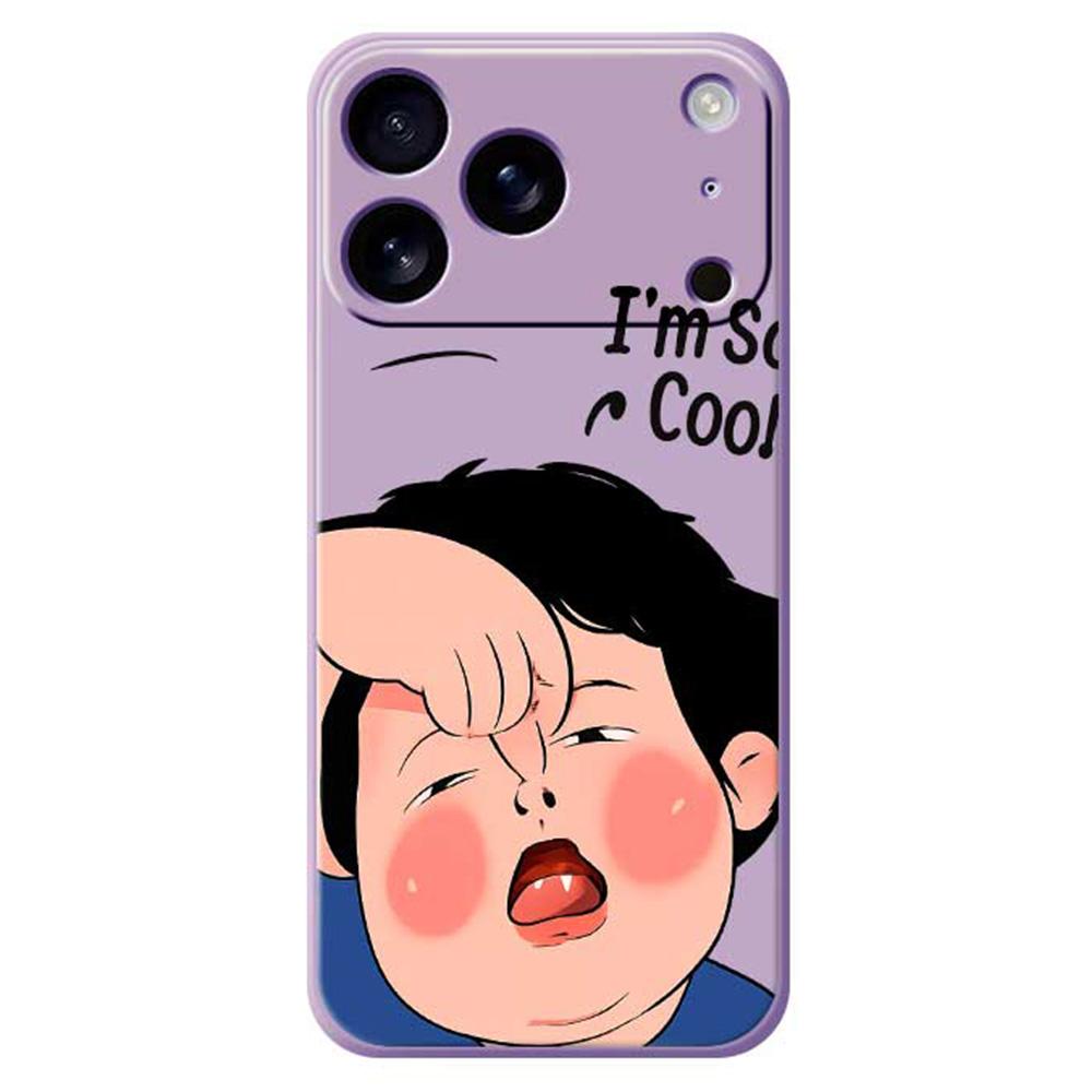 

For iPhone 17 Pro Case Make Faces Kid Pattern Printing Straight Edge TPU Phone Back Cover Purple