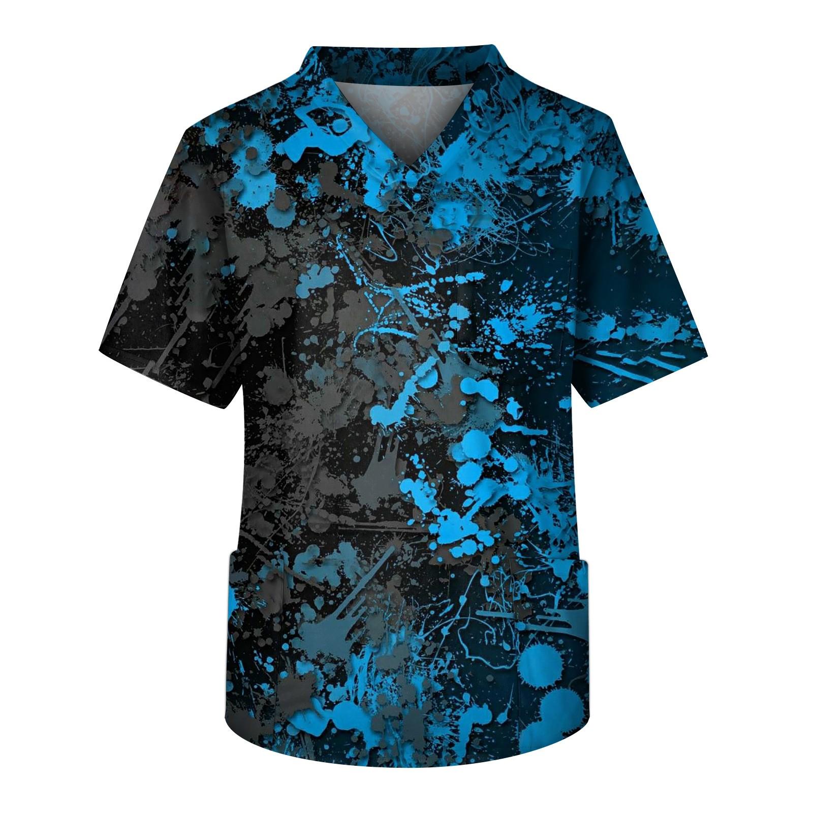Men s Printing Short Sleeve V-neck Working Blouse Chest Pocket Carer Top XXXL 1536₽