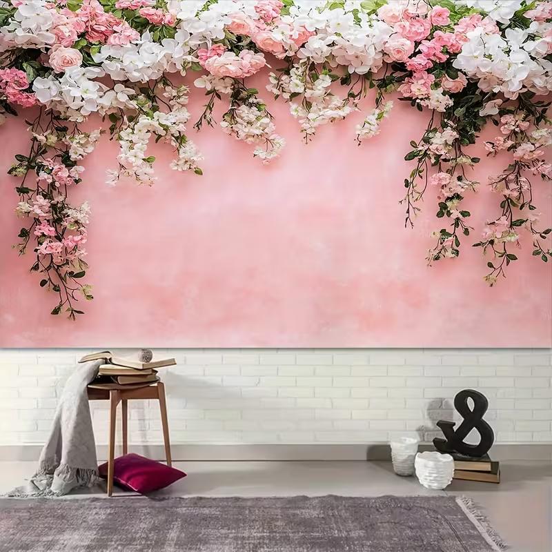 

2D Minimalist Pink Wall Backdrop with Cascading Flowers for All Occasions 47.2x31.5inch/120*80cm