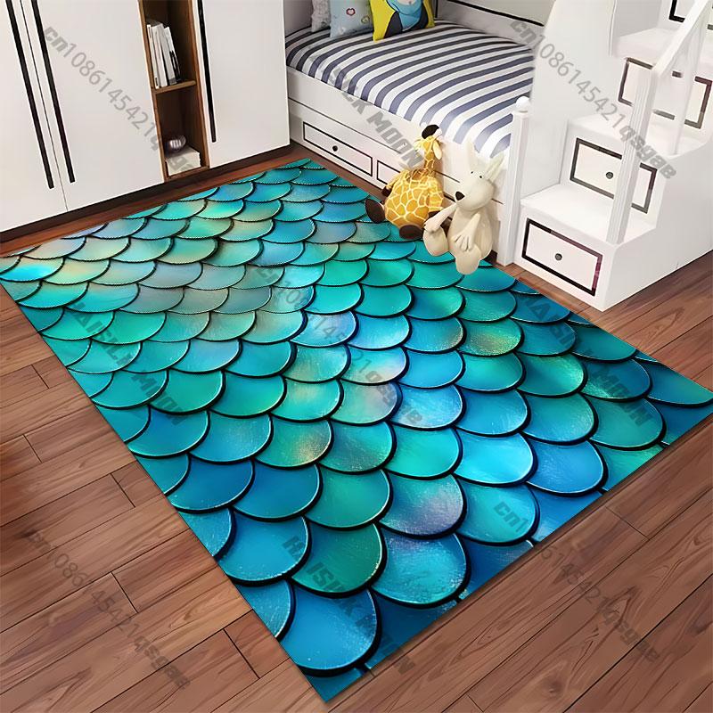 Colorful Iridescent Fish Scales Carpet Yoga Living Room Room Decor Children's Crawling Mat Doormat Area Rug Games Mat