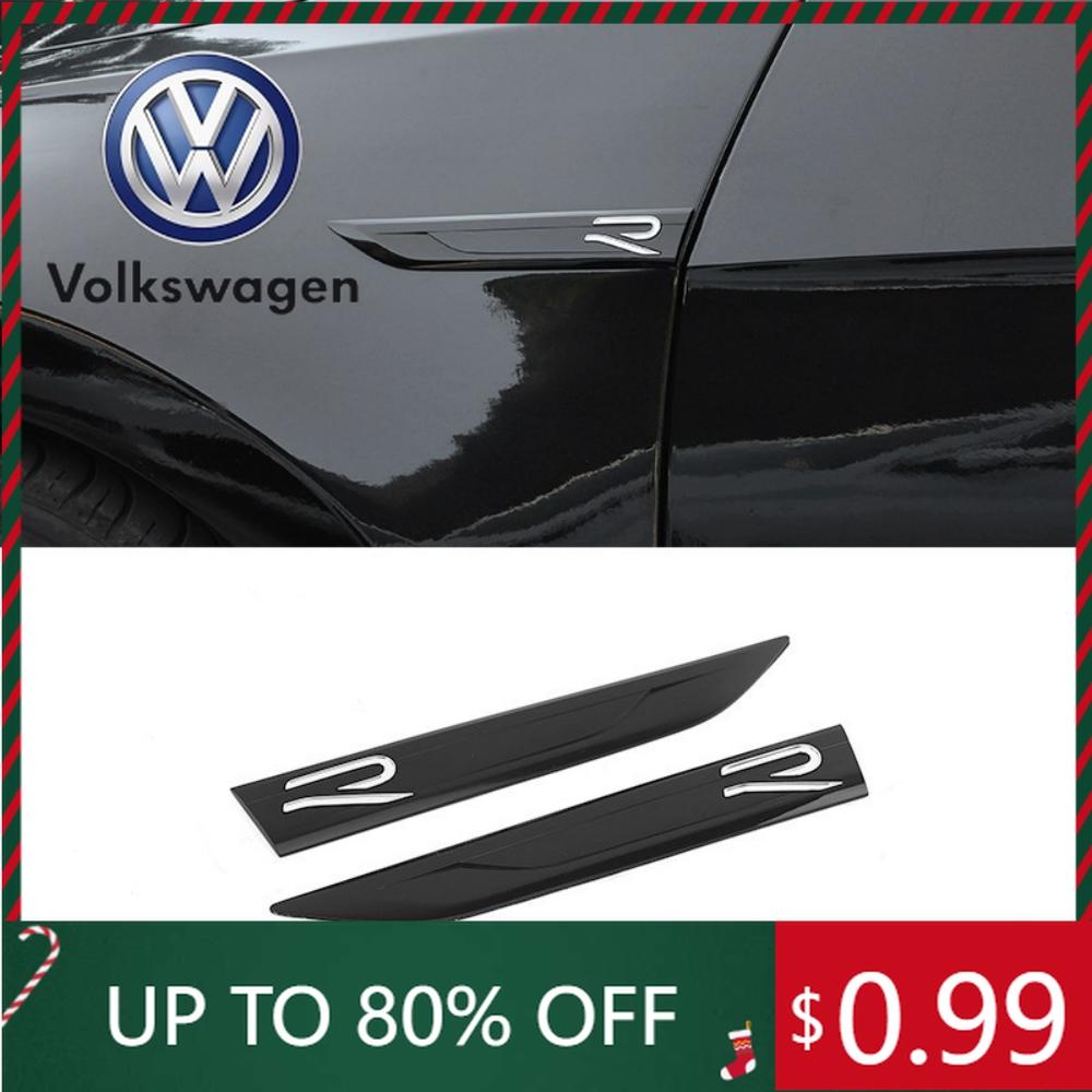2026 Hot For VOLKSWAGEN VW 2Pcs/lot 20cm X 2.9cm ABS R Badge Sticker Car Side Blade Sports Wing Fender Emblem Accessories For Go