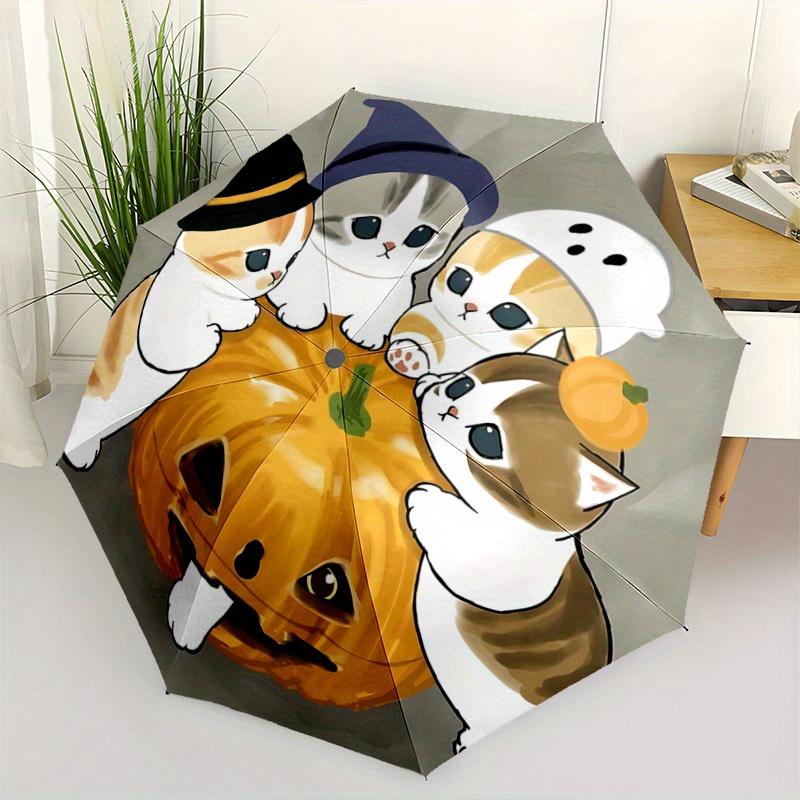 

1pc Cute Cat & Pumpkin Automatic Folding Umbrella - 3 Folding Design, Vivid Cartoon Pattern, Suitable for Outdoor Activities, A Gift for Fans In