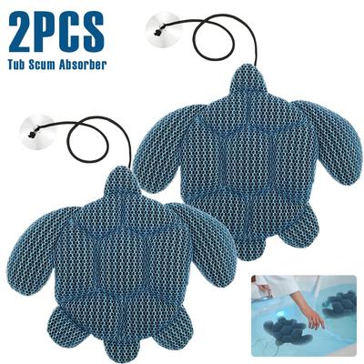 2Pcs Tub Scum Absorber Turtle Shape Tub Oil Absorbing Tool with Suction Cup Foam Filter Bathtub Water Cleaner Bathroom Accessory