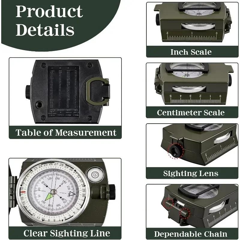 Tactical Survival Compass Outdoor Waterproof High Precision Professional Metal Aiming Compass for Exploration Geology