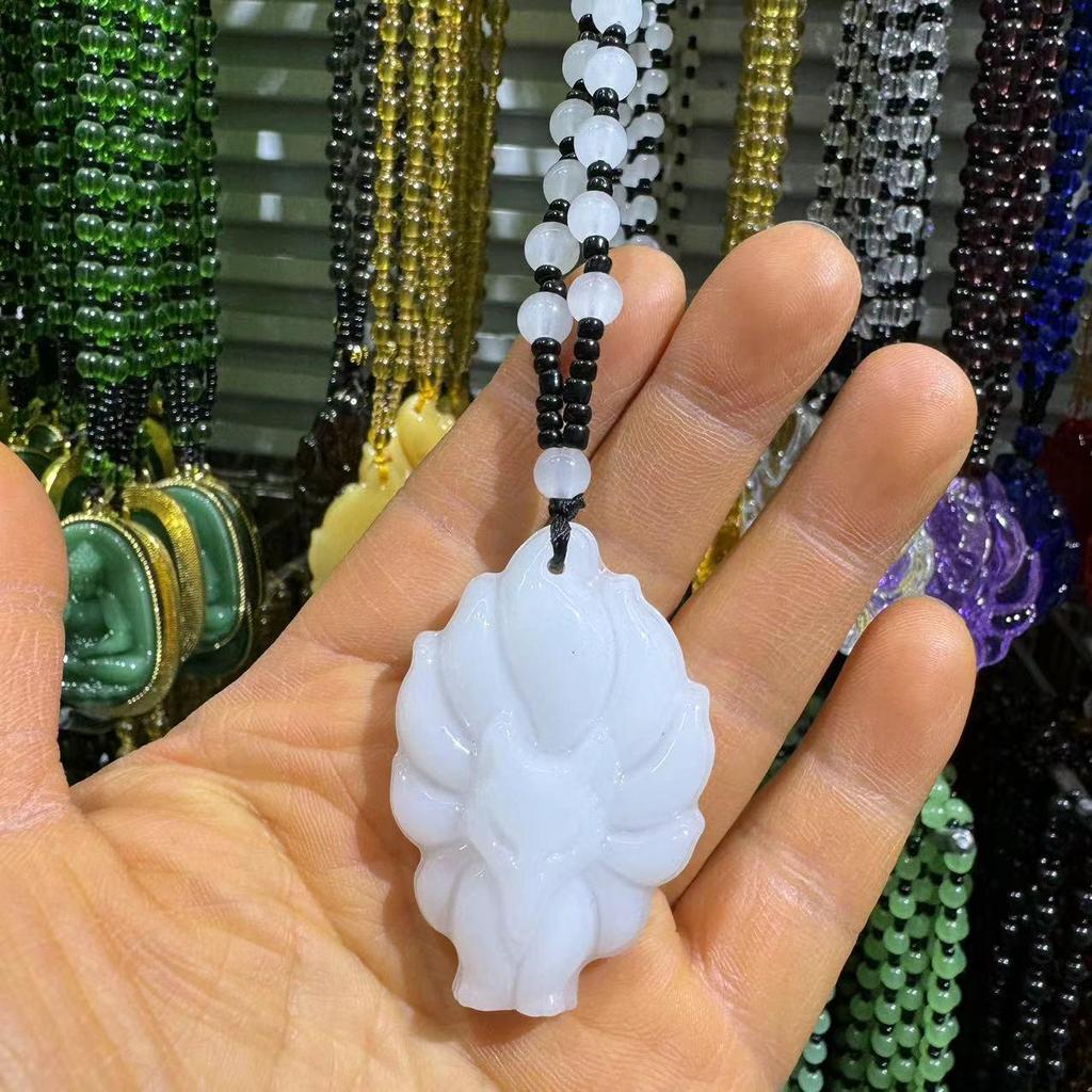 Obsidian Nine-Tailed Fox Pendant Necklace for Men and Women