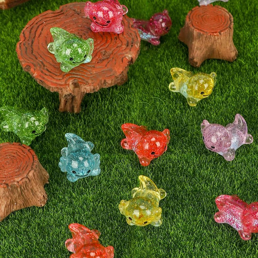 Non-Toxic 10/20Pcs Mini Resin Axolotl Miniature Glitter Axolotl Tiny Animal Figures Ornament For Diy Fairy Garden Glass Container