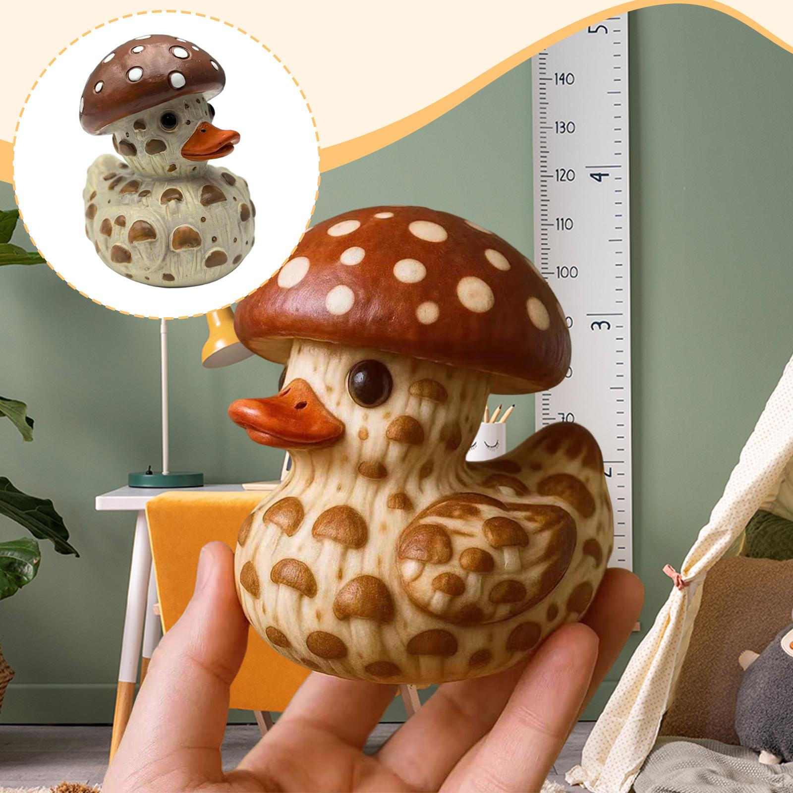 

Duck Figurine Sculpture Cute Decoration Home Decor Resin Ornament Statue for Bedroom Porch Mushroom Duck
