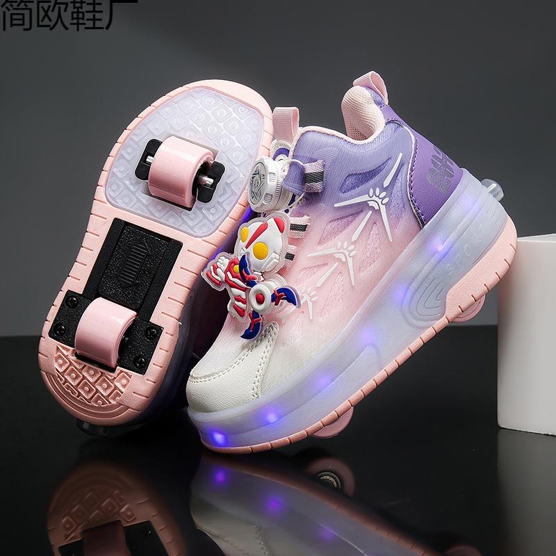 2 Children's Runaway Shoes Double Wheel Girls Breathable Luminous Shoes Charging Outdoor Sports Skates