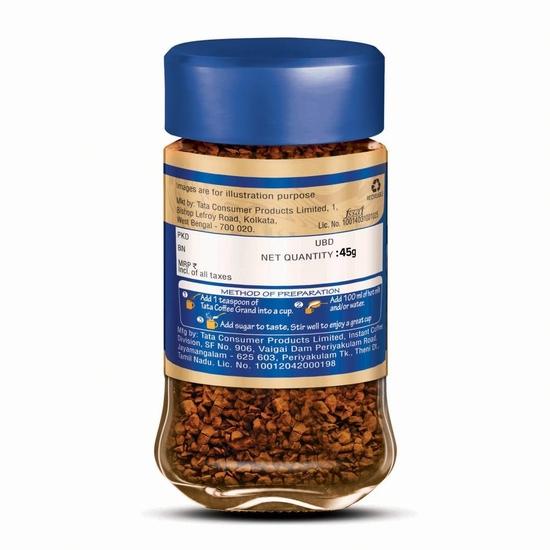 Tata Classic Instant Coffee, 45g Jar, Chicory Mix With Strong Taste & Rich Aroma, With Flavour Locked Decoction Crystals