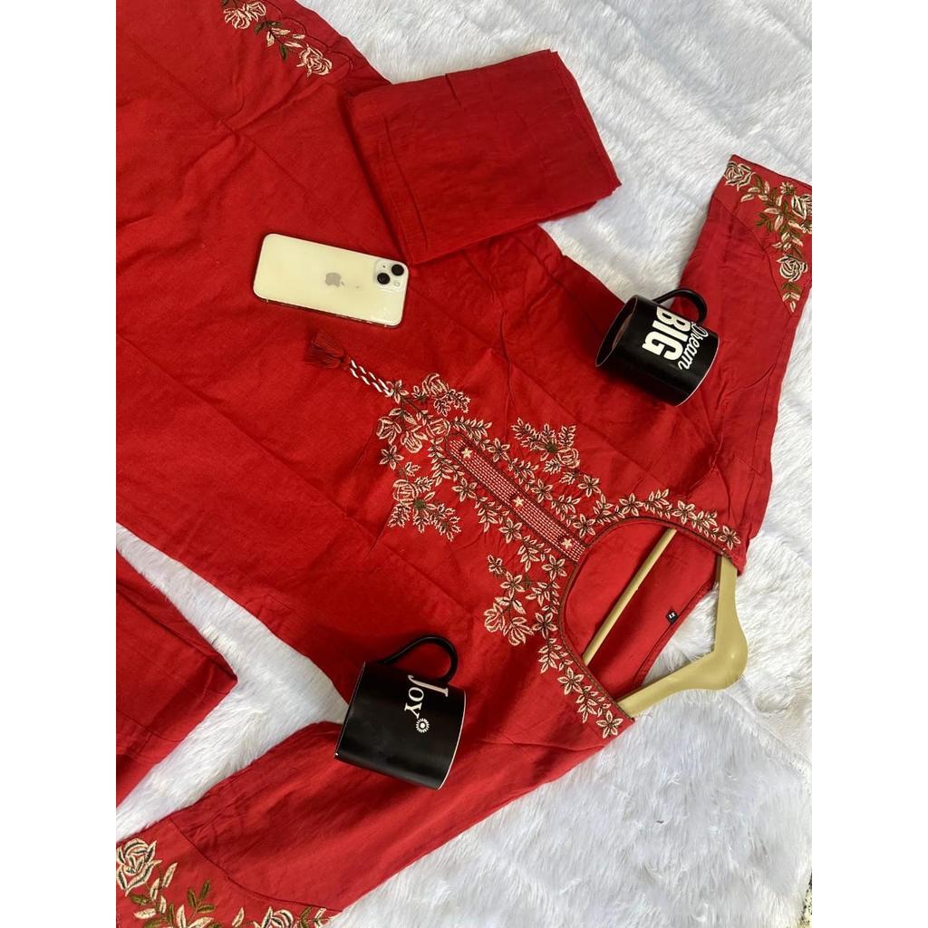 Indian Traditional Cotton Kurti Pant Dupatta Set Women Party Wear Salwar Kameez