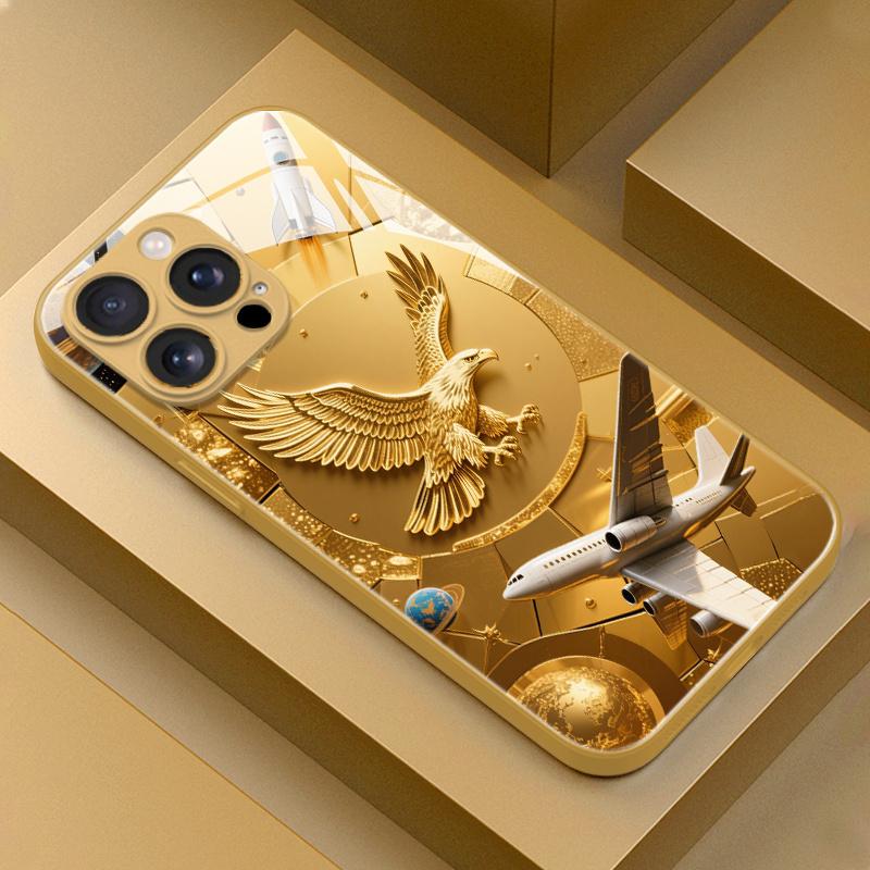 Adler und Flugzeug Collage galvanisiertes Glas Handyhülle geeignet für iPhone 17 16 15 14 13 12 11 Pro/Max/Plus stoßfest